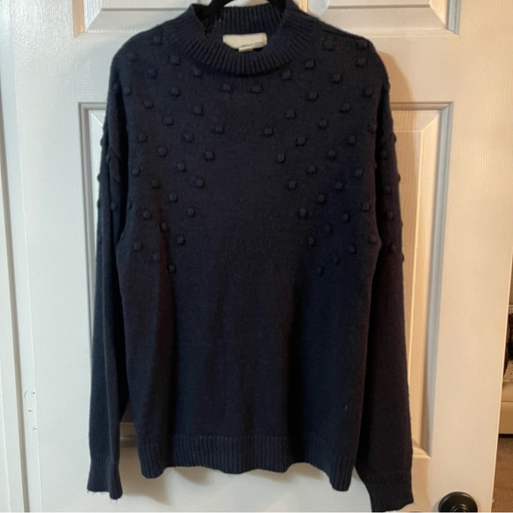 Nordstrom By Design Cupid Pompom Mock Neck Sweater Navy Blue Medium EUC - Picture 2 of 9